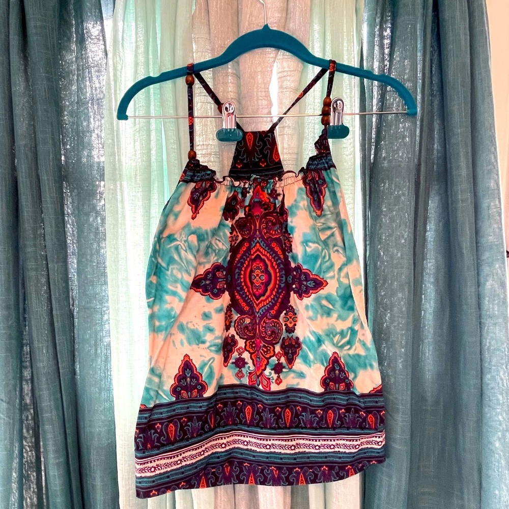 Boho print halter top.